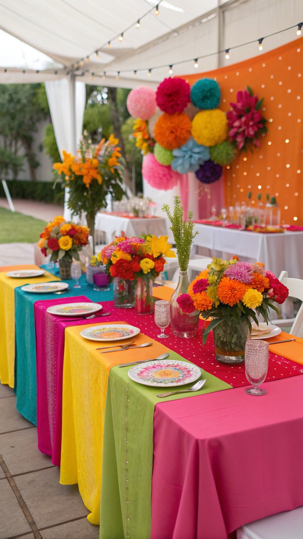 29 Stunning Wedding Table Decoration Ideas for a Perfect Celebration A vibrant wedding table setting with colorful linens and floral arrangements.