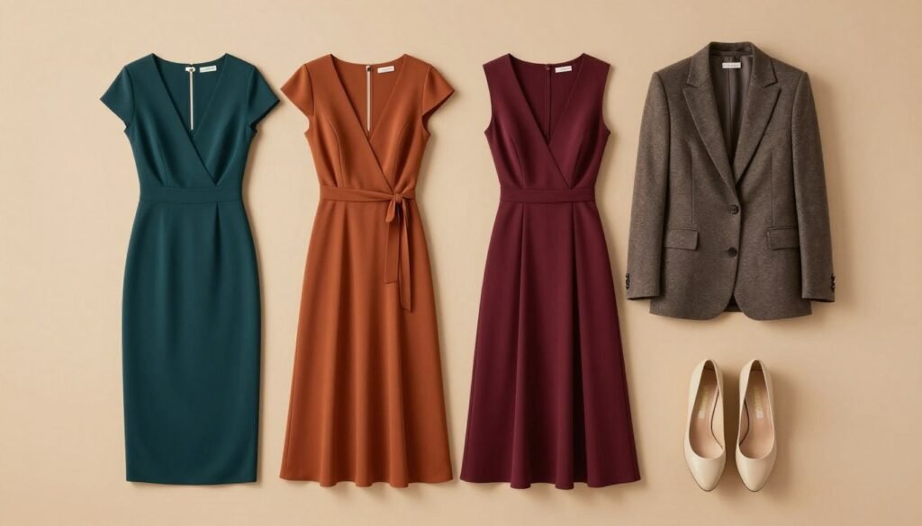 Collection of fall wedding guest outfits in jewel tones Collection of fall wedding guest outfits in jewel tones