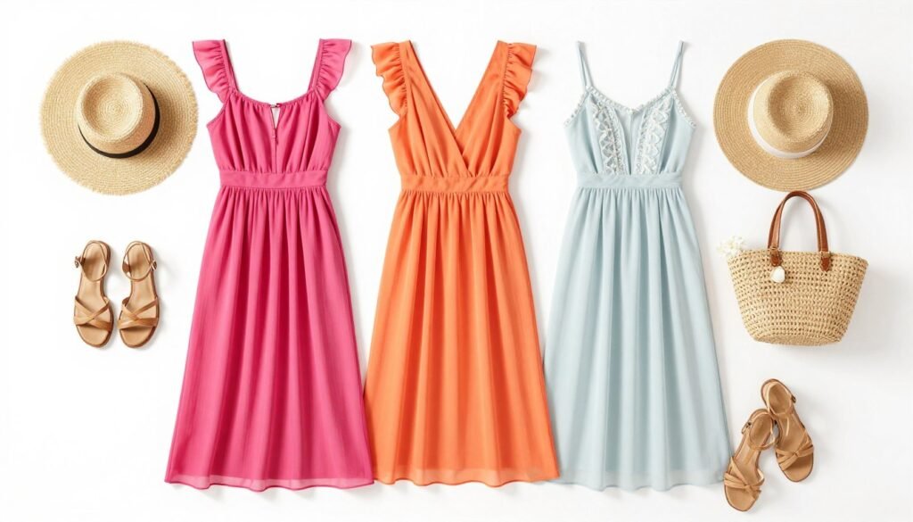 Collection of summer wedding guest outfits in vibrant colors Collection of summer wedding guest outfits in vibrant colors