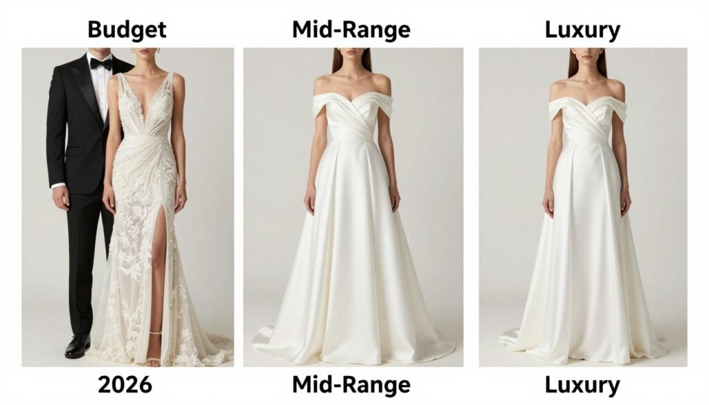 Comparison of budget, mid-range and luxury wedding guest outfits Comparison of budget, mid-range and luxury wedding guest outfits