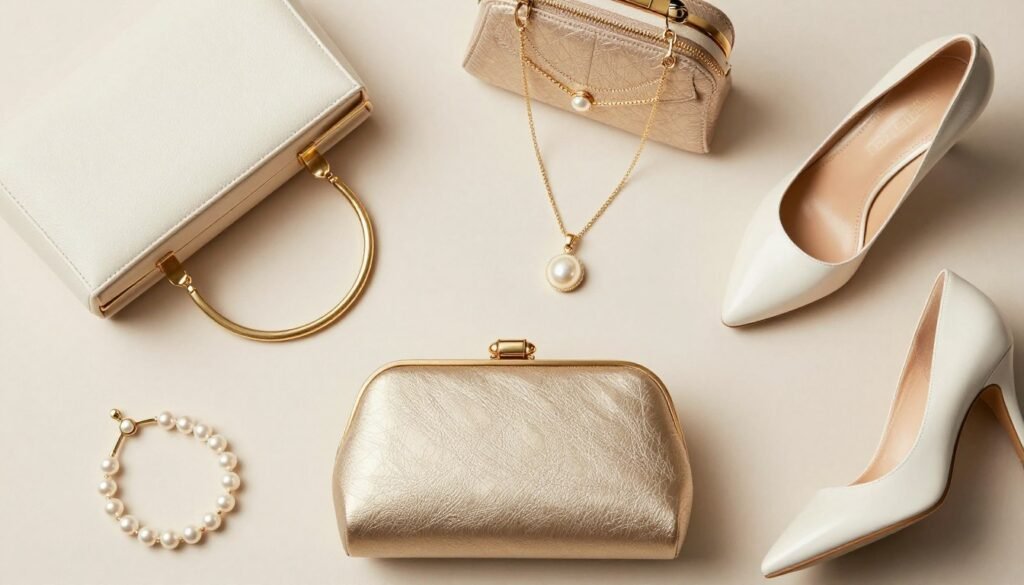 Elegant wedding guest accessories including jewelry, bags and shoes Elegant wedding guest accessories including jewelry, bags and shoes
