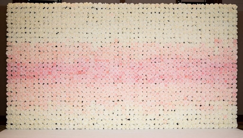 Luxury ombré floral wall transitioning from white to blush to pink roses Luxury ombré floral wall transitioning from white to blush to pink roses