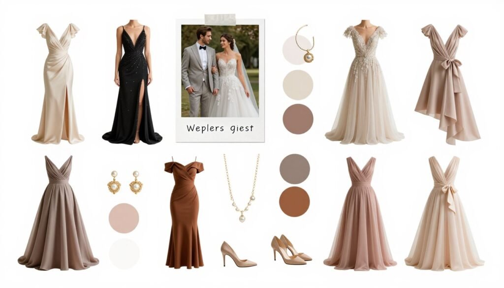 Pinterest board mockup showing wedding guest outfit ideas for 2026 Pinterest board mockup showing wedding guest outfit ideas for 2026