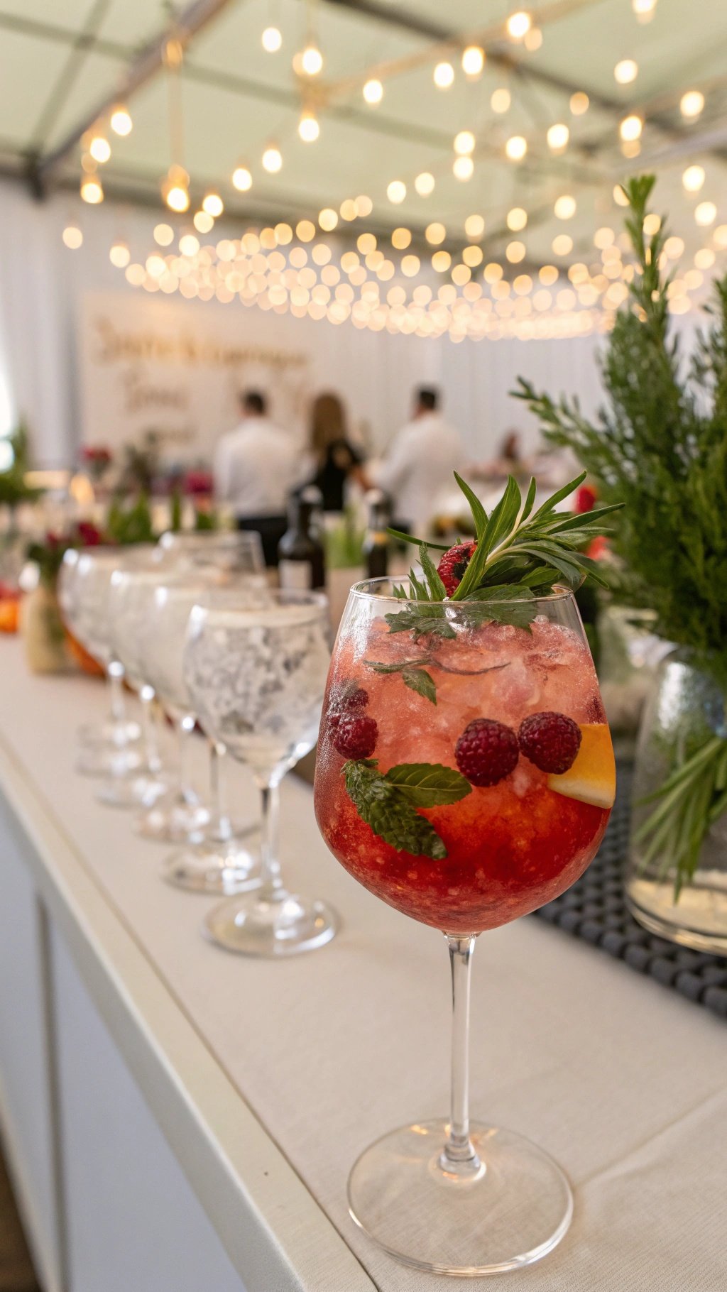 17 Timeless Elements of an Elegant Old Money Wedding A beautifully arranged display of signature cocktails with fresh garnishes at a wedding.