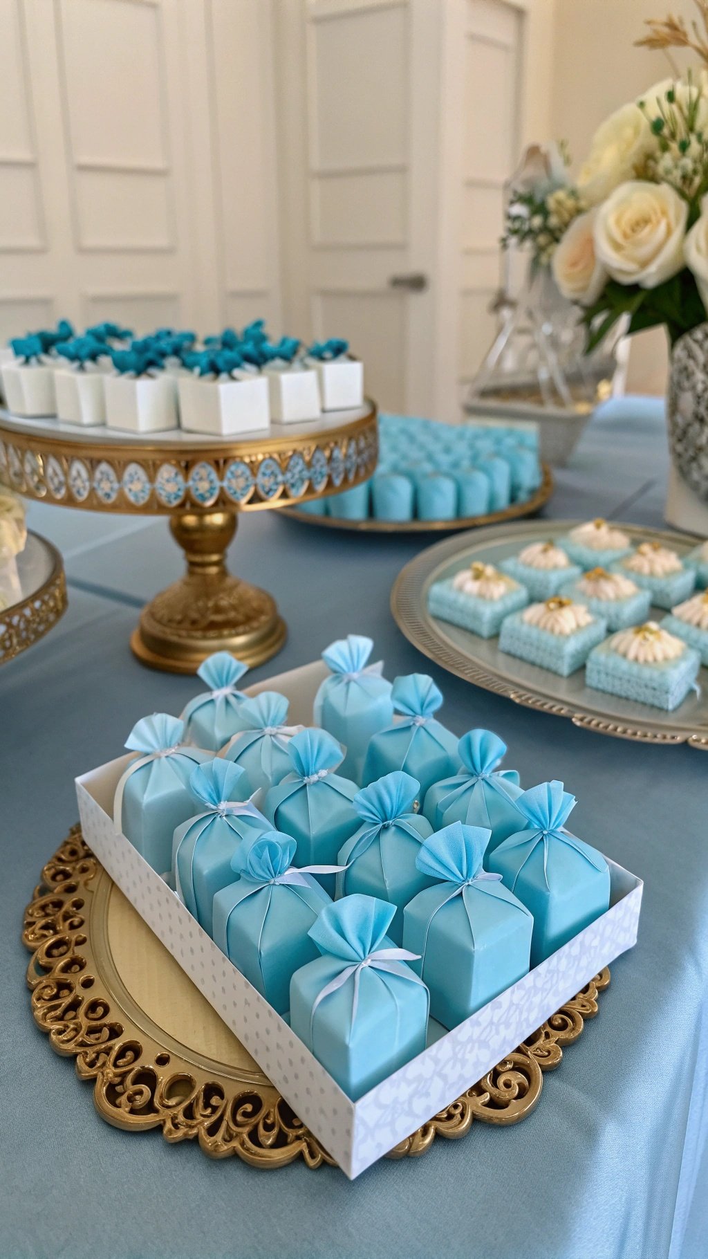 16 Stunning Baby Blue Wedding Ideas for Your Dream Day A display of baby blue wedding favors in elegant boxes with ribbons. Baby Blue Wedding