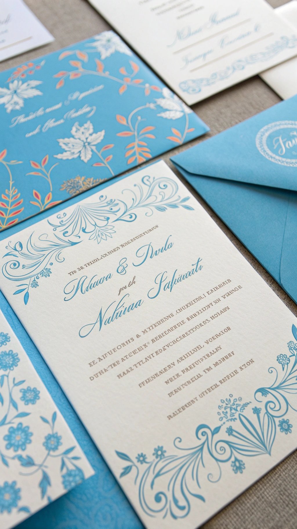 16 Stunning Baby Blue Wedding Ideas for Your Dream Day A collection of baby blue wedding invitations featuring floral designs and elegant typography.