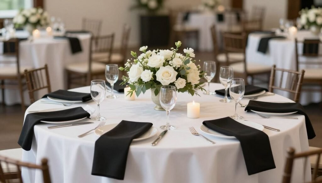 Budget-friendly elegant black tie wedding tablescape Budget-friendly elegant black tie wedding tablescape