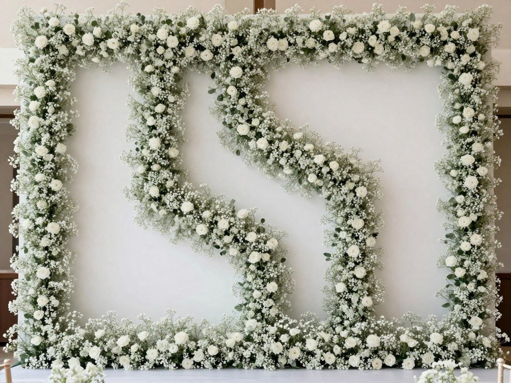 Modern baby's breath wall with structured pattern and negative space Modern baby's breath wall with structured pattern and negative space