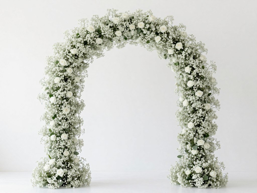 Modern baby's breath wedding arch with clean lines Modern baby's breath wedding arch with clean lines