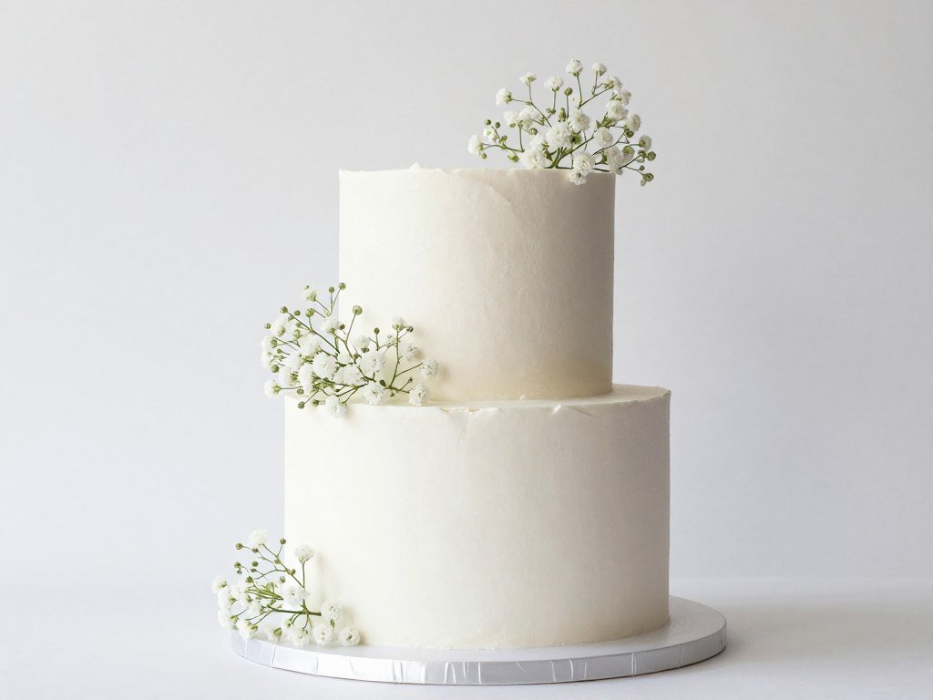 Modern white wedding cake with minimal baby's breath decoration Modern white wedding cake with minimal baby's breath decoration