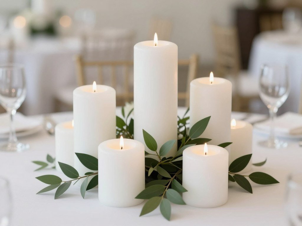 Simple elegant wedding centerpiece with candles Simple elegant wedding centerpiece with candles