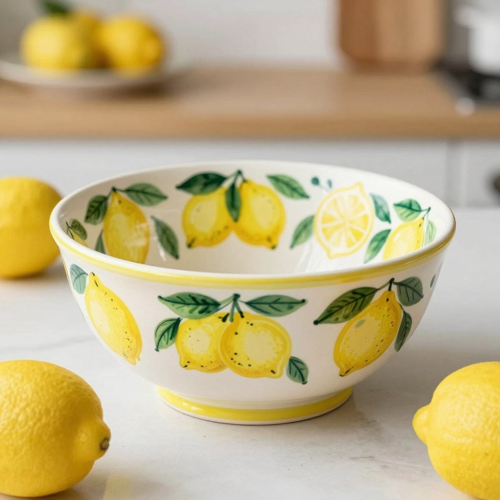 Ceramic serving bowl with lemon design pattern Ceramic serving bowl with lemon design pattern