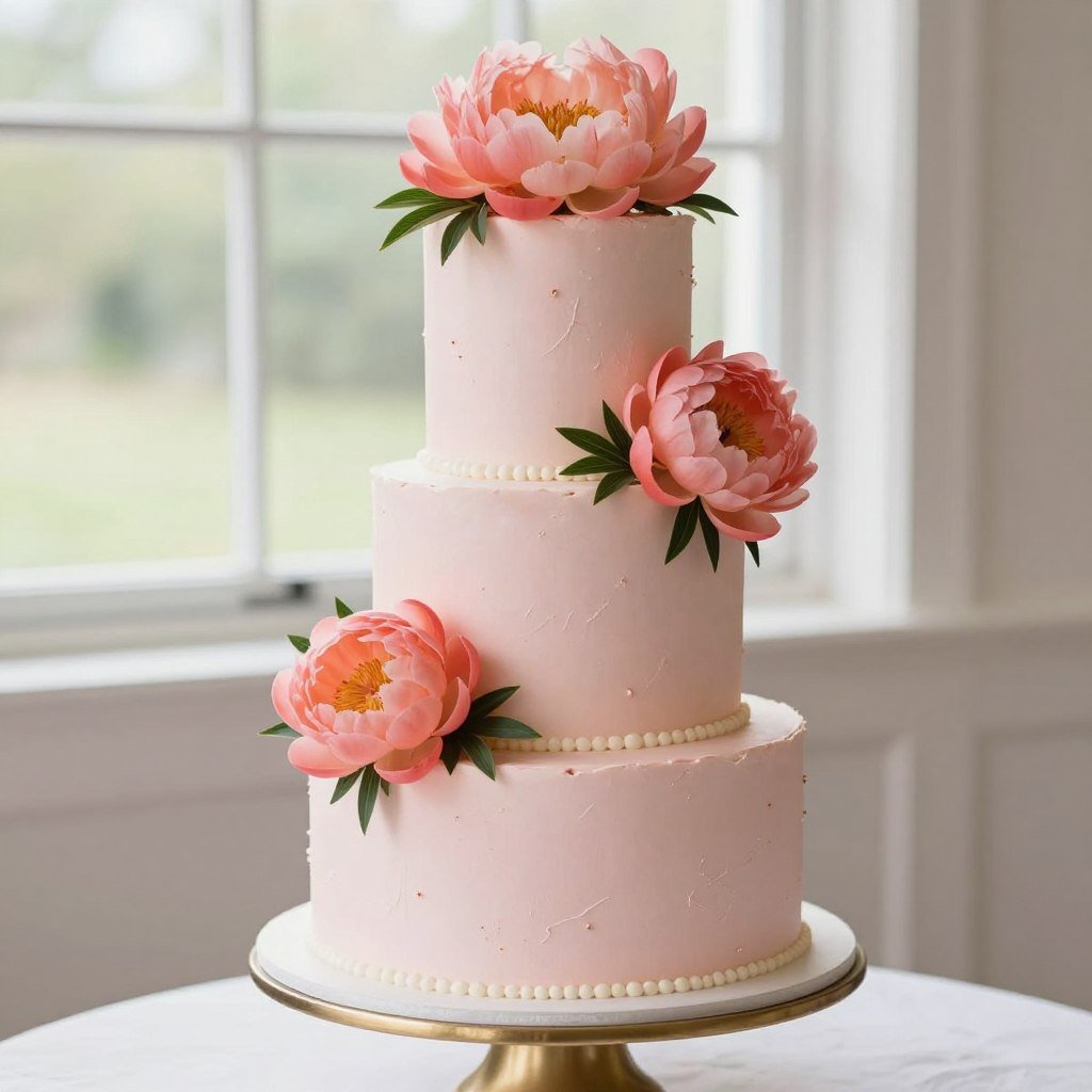 Luxury wedding cake with real blush pink peonies Luxury wedding cake with real blush pink peonies