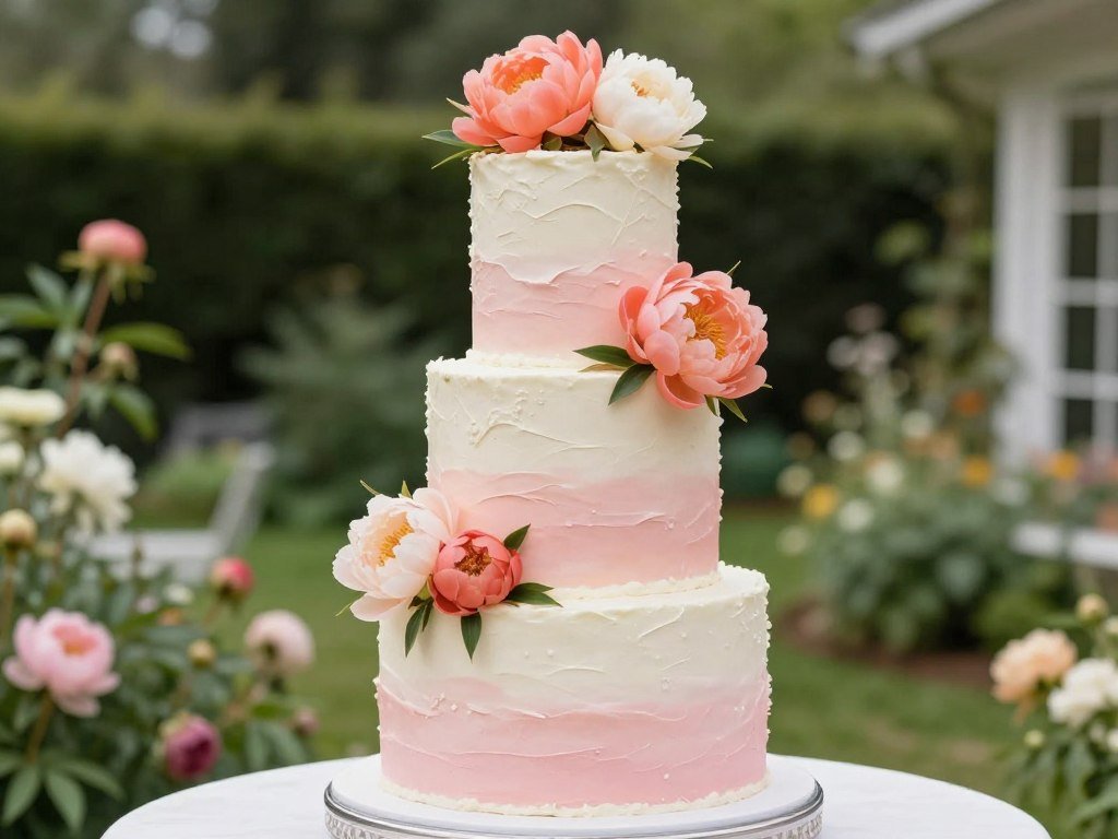 Romantic blush pink wedding cake with real peonies Romantic blush pink wedding cake with real peonies