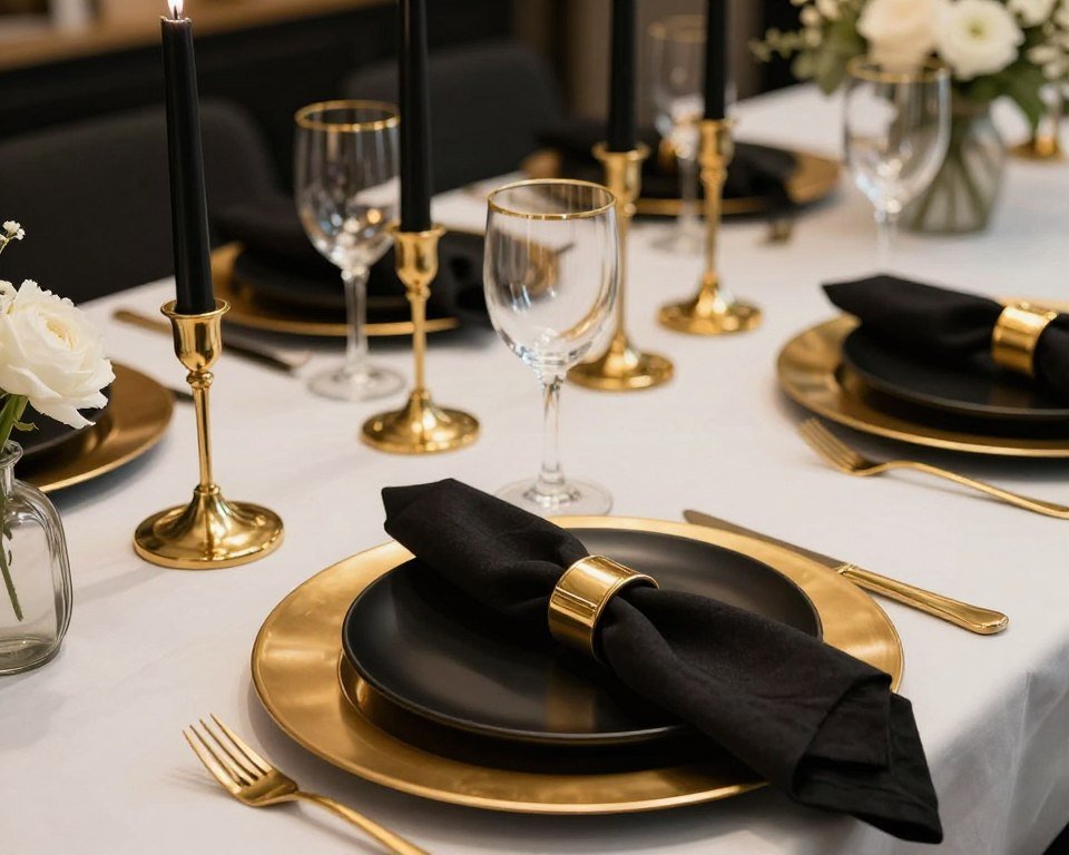luxury birthday dinner table in black and gold color palette luxury birthday dinner table in black and gold color palette