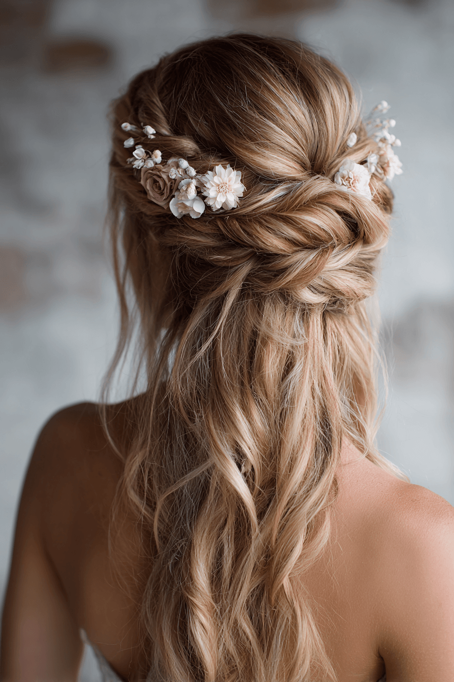 27 Classy Half Up Half Down Wedding Hair Ideas for Elegant Brides