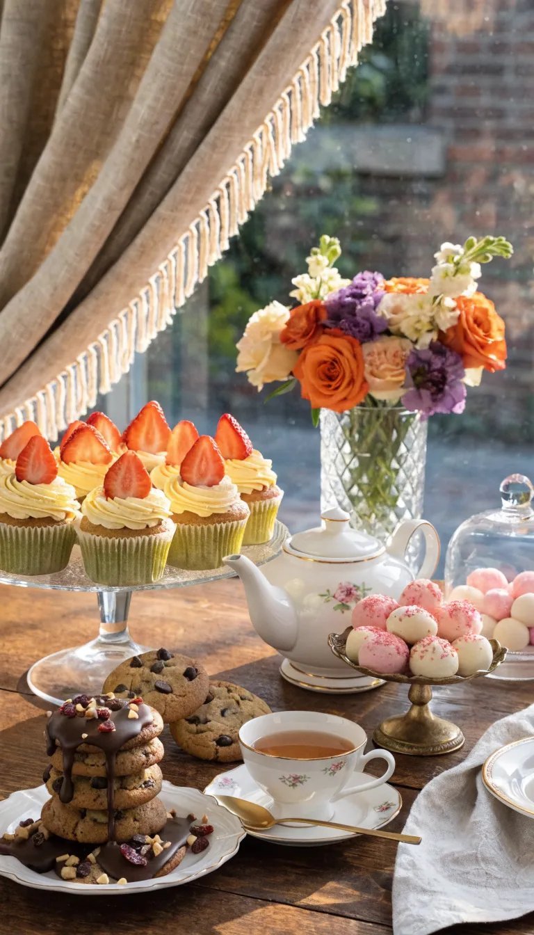 27 Beautiful Mother's Day Decor Ideas A beautifully arranged sweet treat station featuring cupcakes, cookies, and floral decor for Mother's Day.