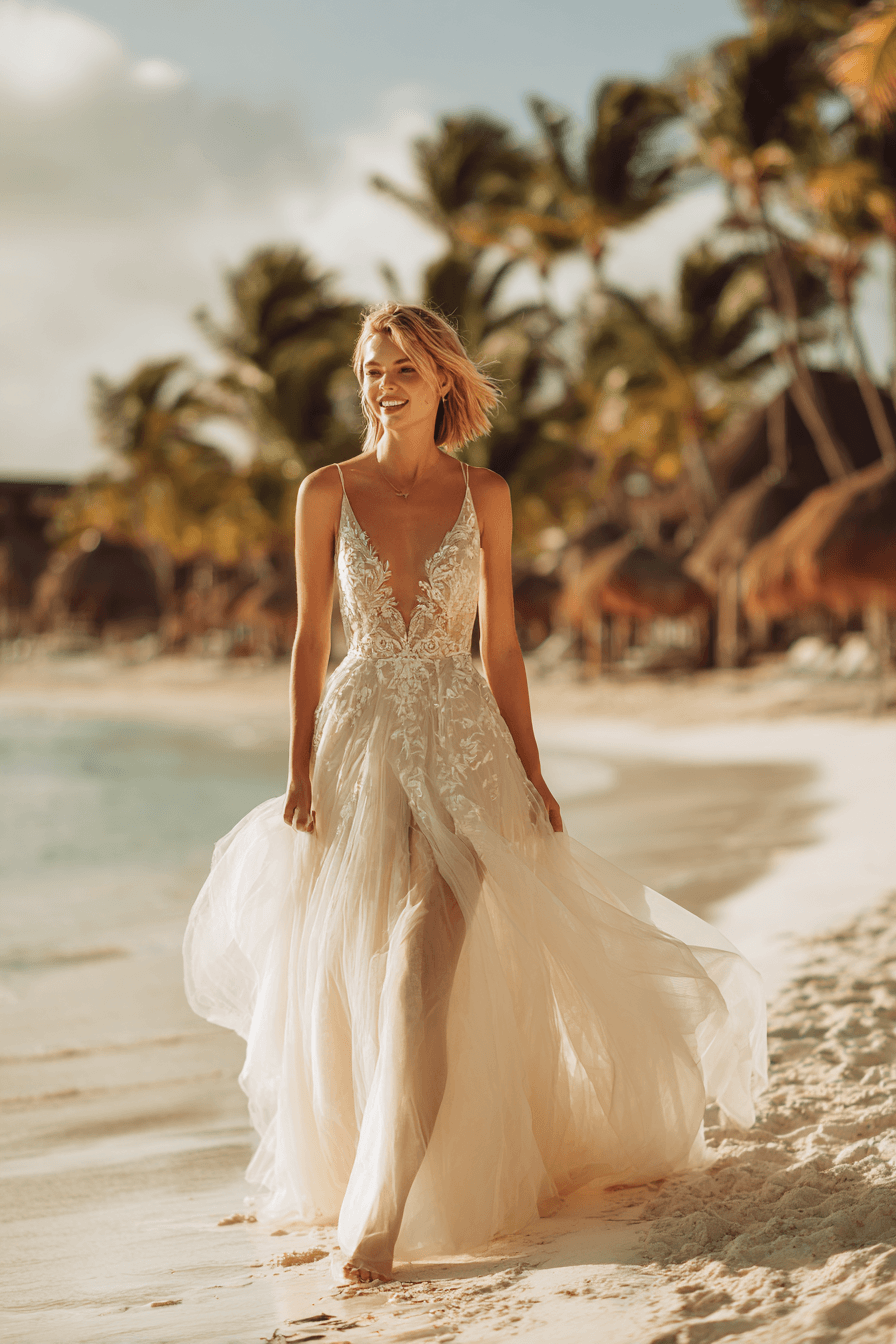 27 Flowy Beach Wedding Dress Ideas for a Romantic Coastal Wedding