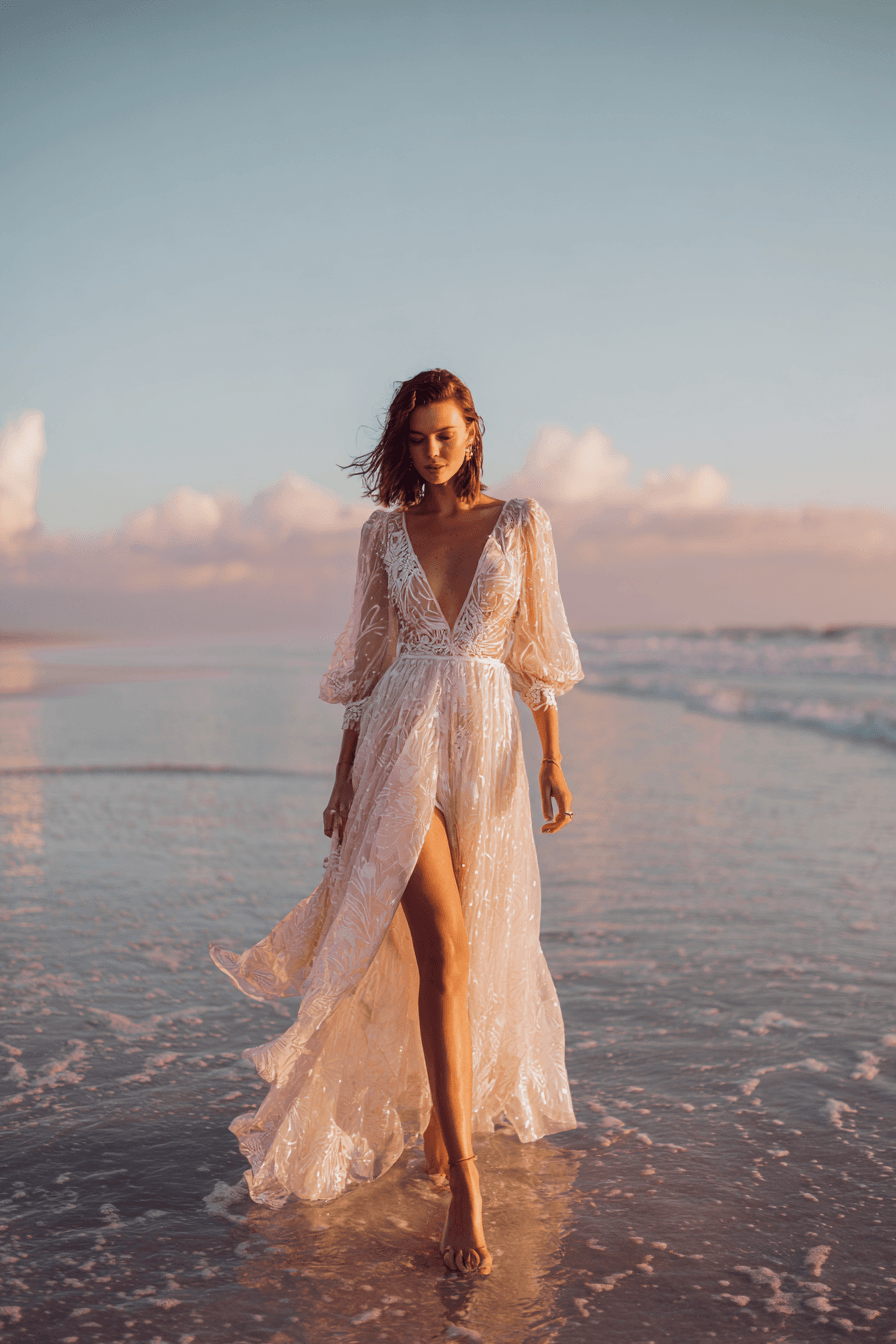 27 Flowy Beach Wedding Dress Ideas for a Romantic Coastal Wedding