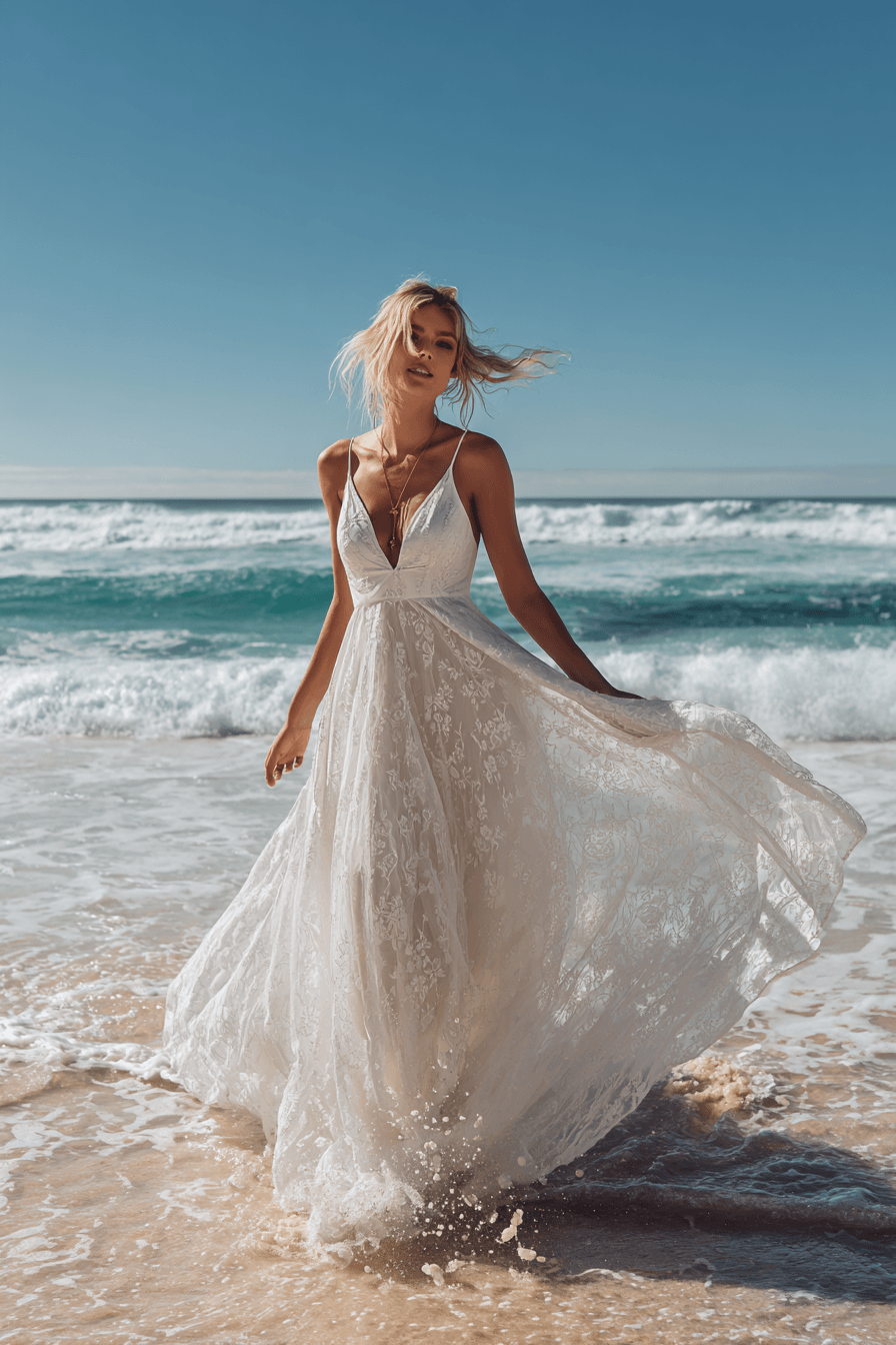 27 Flowy Beach Wedding Dress Ideas for a Romantic Coastal Wedding