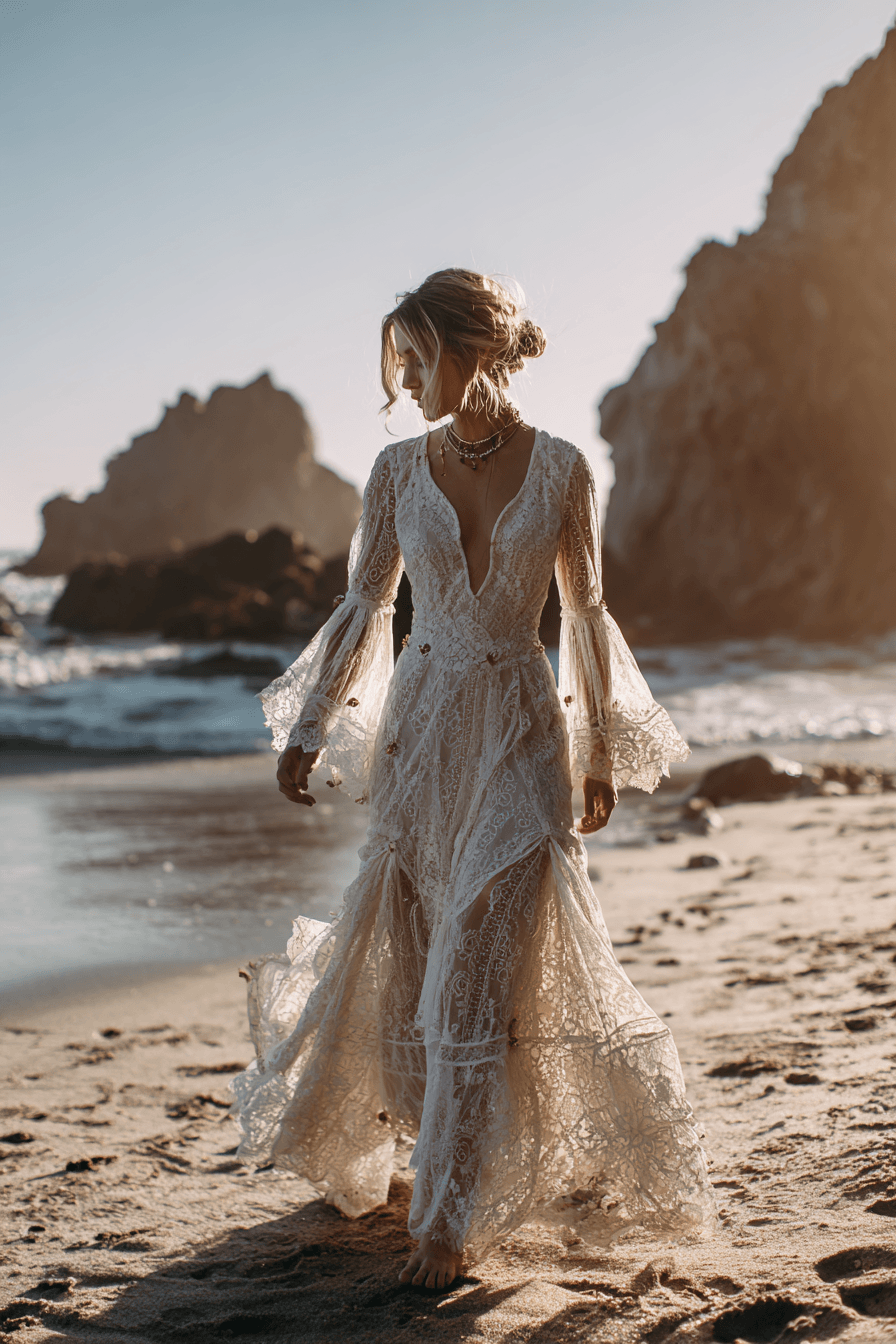27 Flowy Beach Wedding Dress Ideas for a Romantic Coastal Wedding