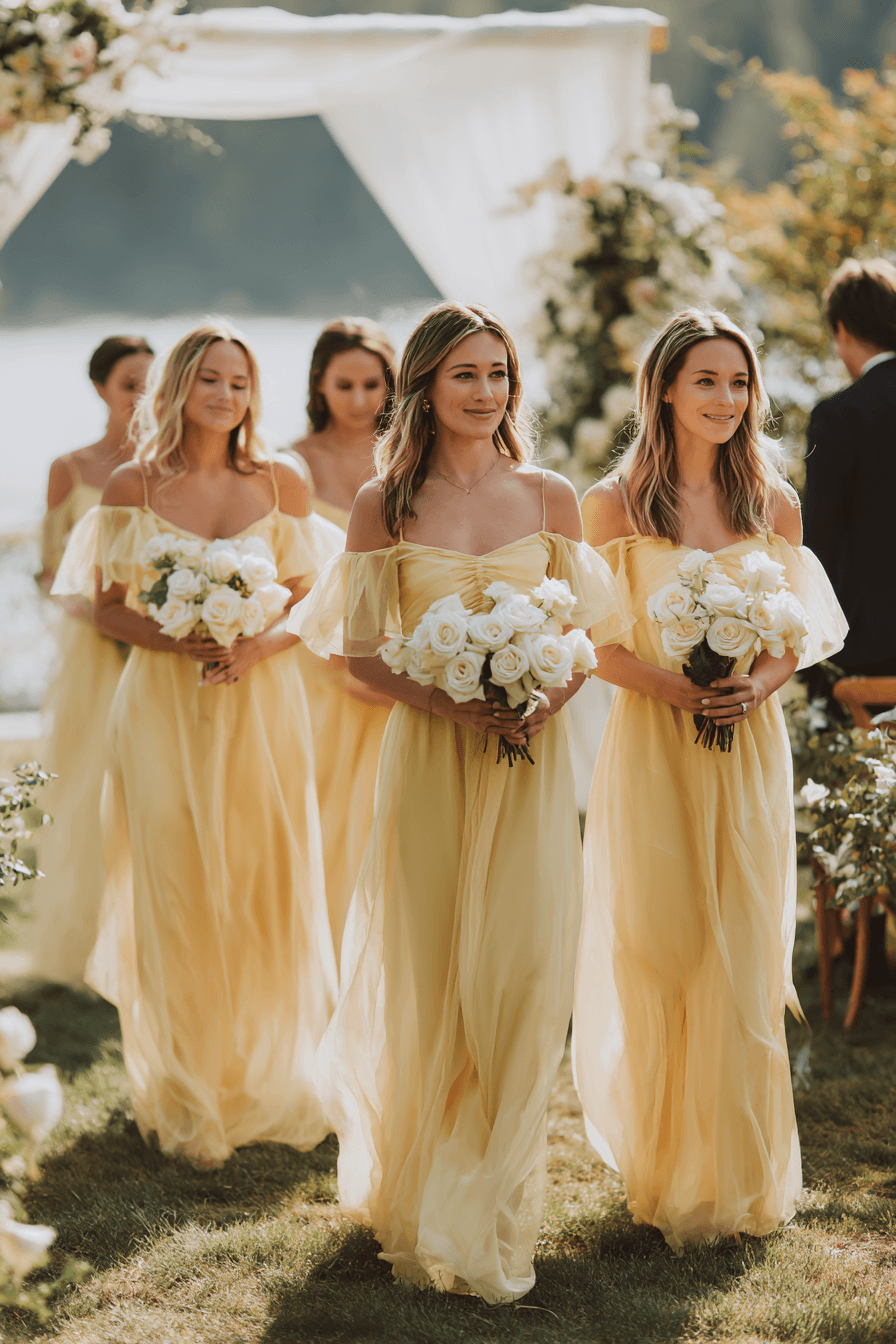27 Stunning Butter Yellow Bridesmaid Dress Ideas for Elegant Weddings
