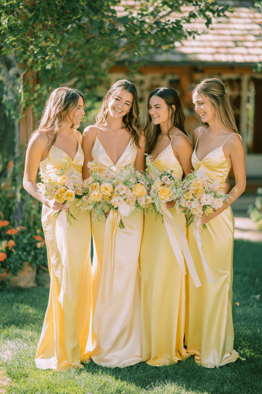 27 Stunning Butter Yellow Bridesmaid Dress Ideas for Elegant Weddings