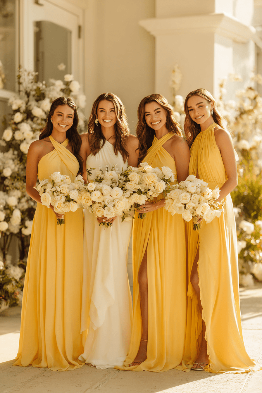 27 Stunning Butter Yellow Bridesmaid Dress Ideas for Elegant Weddings