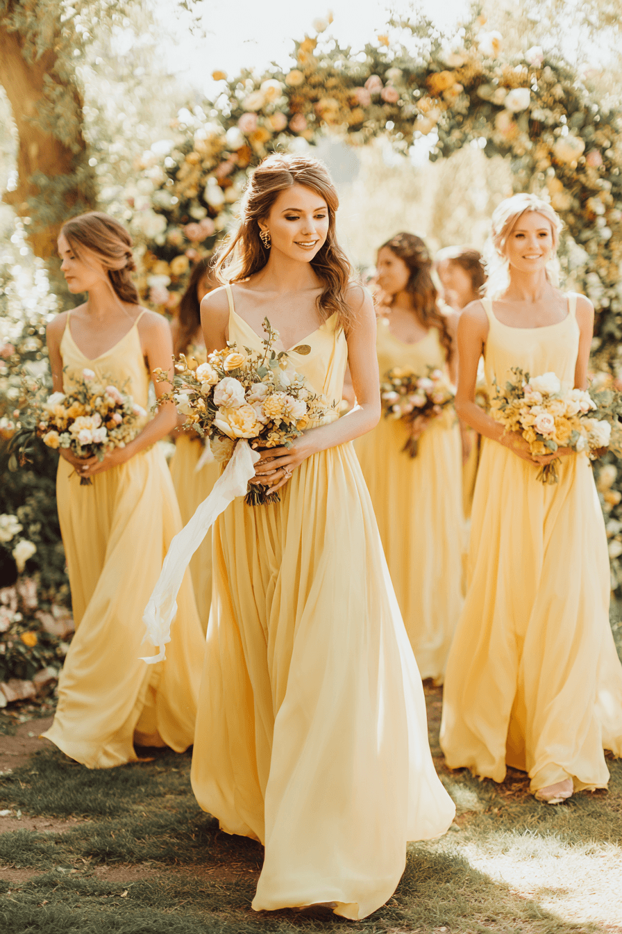 27 Stunning Butter Yellow Bridesmaid Dress Ideas for Elegant Weddings