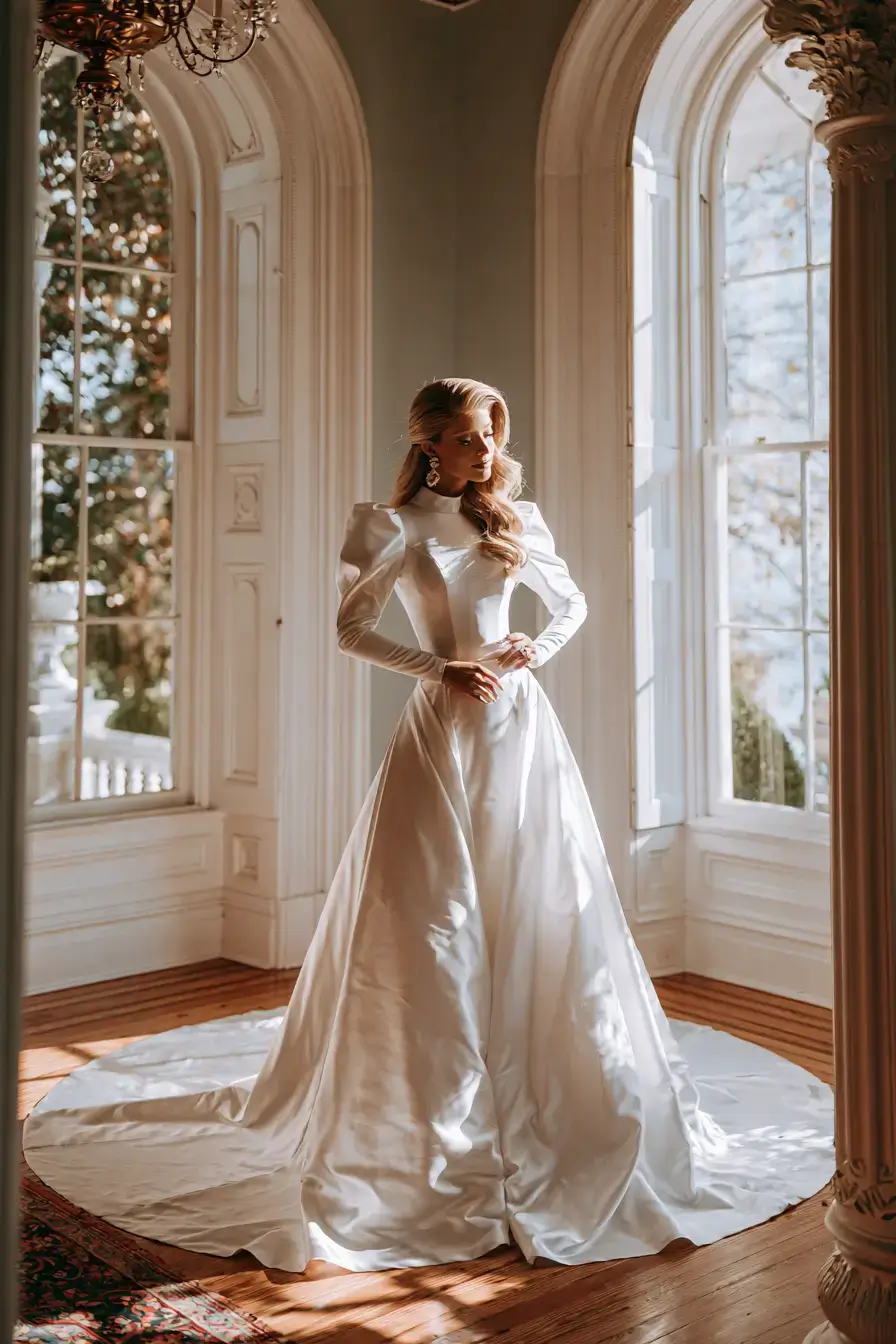 27 Luxury Satin Wedding Dress with Sleeves to Elevate Your Bridal Style