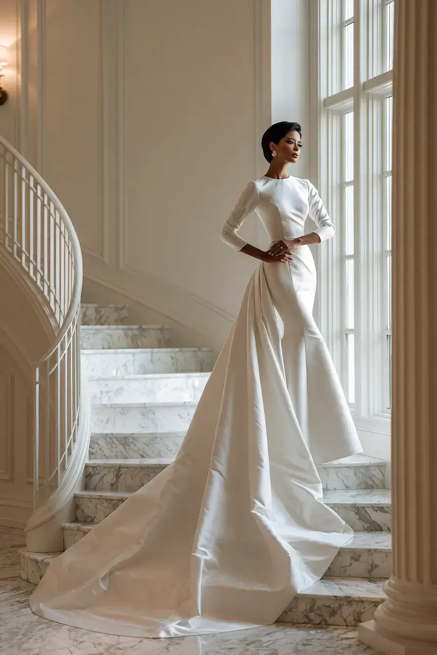 27 Luxury Satin Wedding Dress with Sleeves to Elevate Your Bridal Style