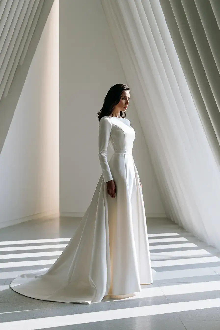 27 Luxury Satin Wedding Dress with Sleeves to Elevate Your Bridal Style