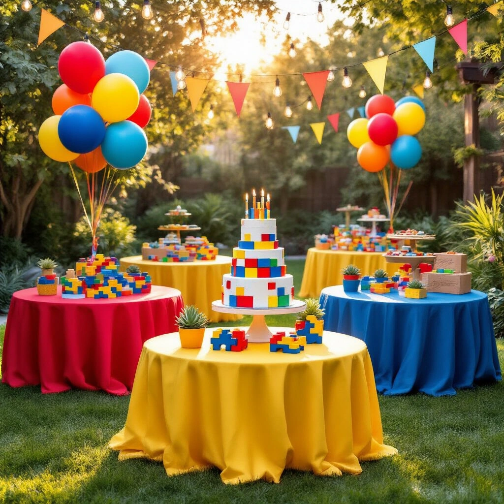 The Ultimate Guide to Gifts for Boys That Actually Get Used (Not Shoved in a Closet) Vibrant children's birthday party in a sunlit backyard garden, featuring round tables with colorful linens, oversized balloon centerpieces, a decorated tiered birthday cake, and festive decor, all captured in warm golden hour light.